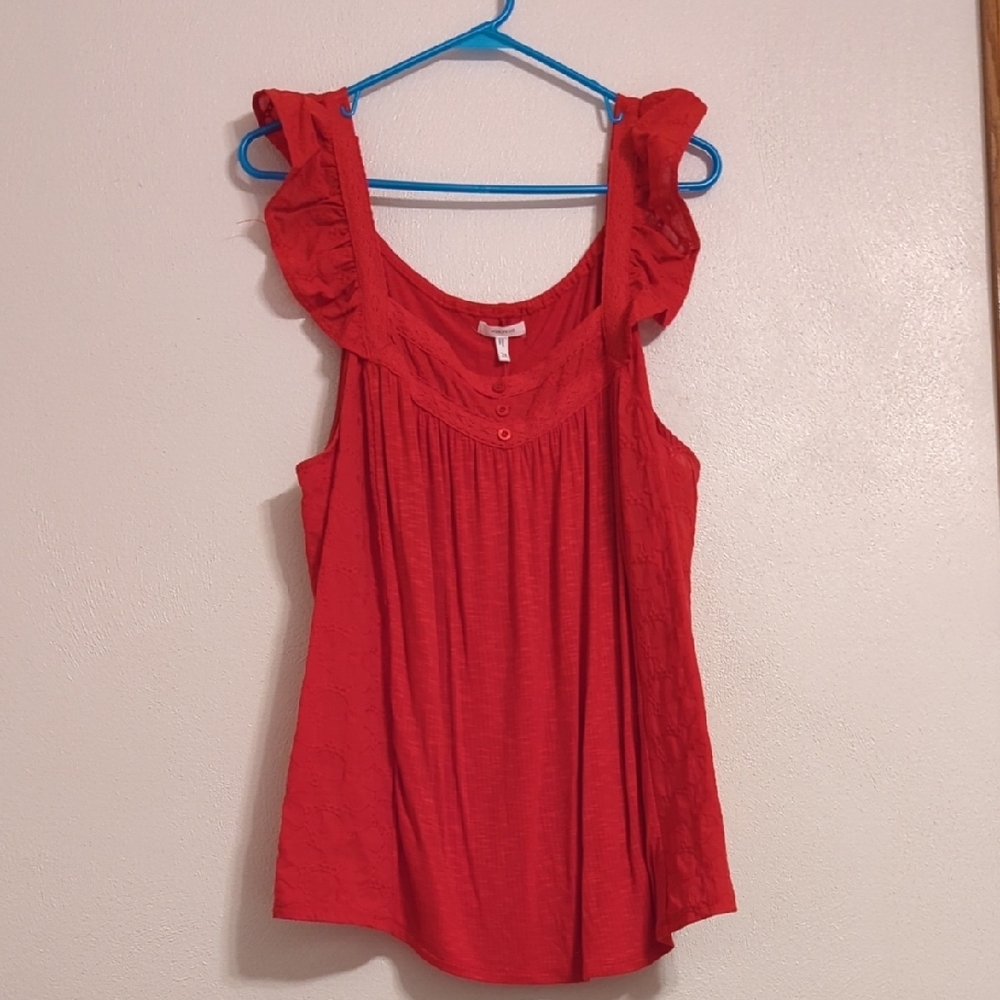 NWT Maurices Red Flutter Sleeve Ruffled Tank Top 2X